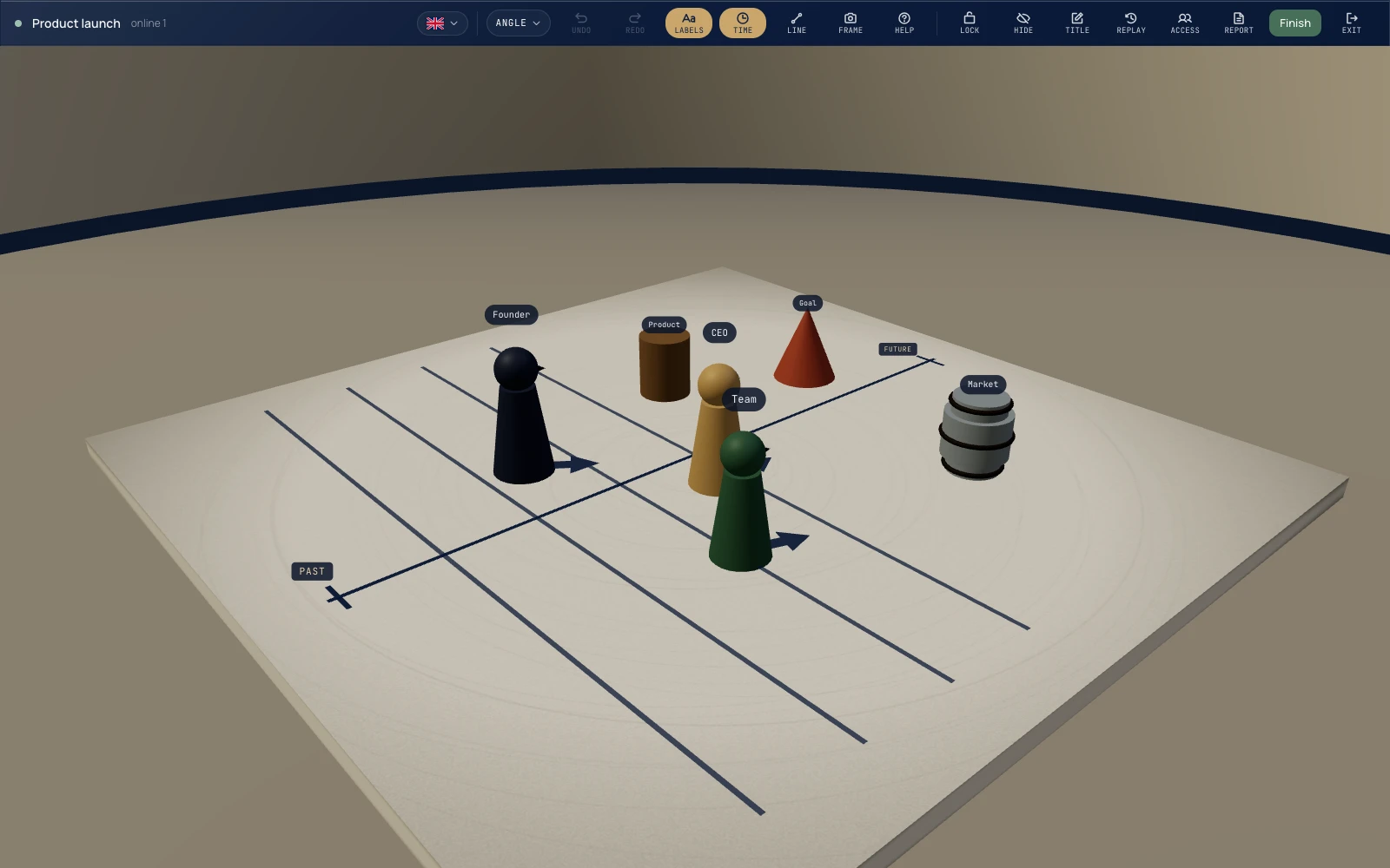 A live constellation session on the Taxia 3D board